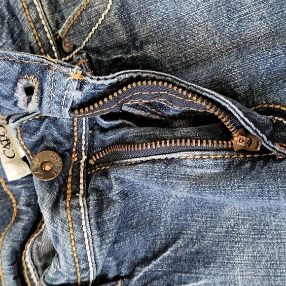 Cato medium wash factory distressed wide faux cuff denim capris - Picture 13 of 15